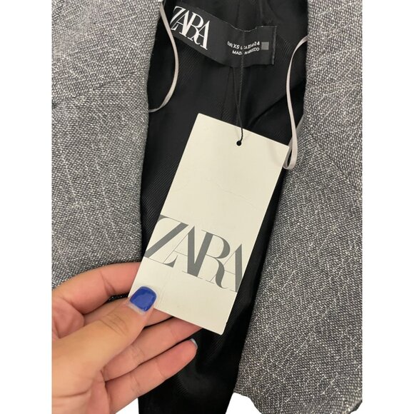 Zara Womens Cropped Blazer Suit Jacket XS Gray Metallic thread 9062/154 NWT - Picture 9 of 16